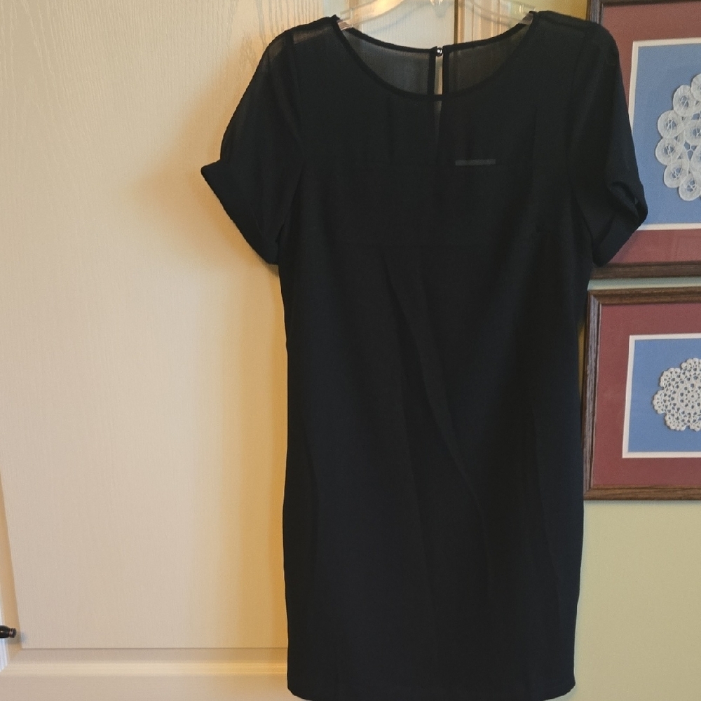 Eesome Black Sheath Mini Dress with Cuffed Sleeves
